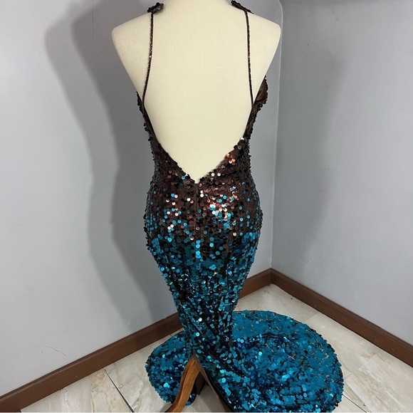 Jovani turquoise beaded halter sequin prom dress Y2K evening gown pageant dress - Picture 11 of 17